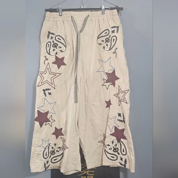 Free People Aria Star Embroidered Star Cream Pants  XL- petite - Picture 3 of 4